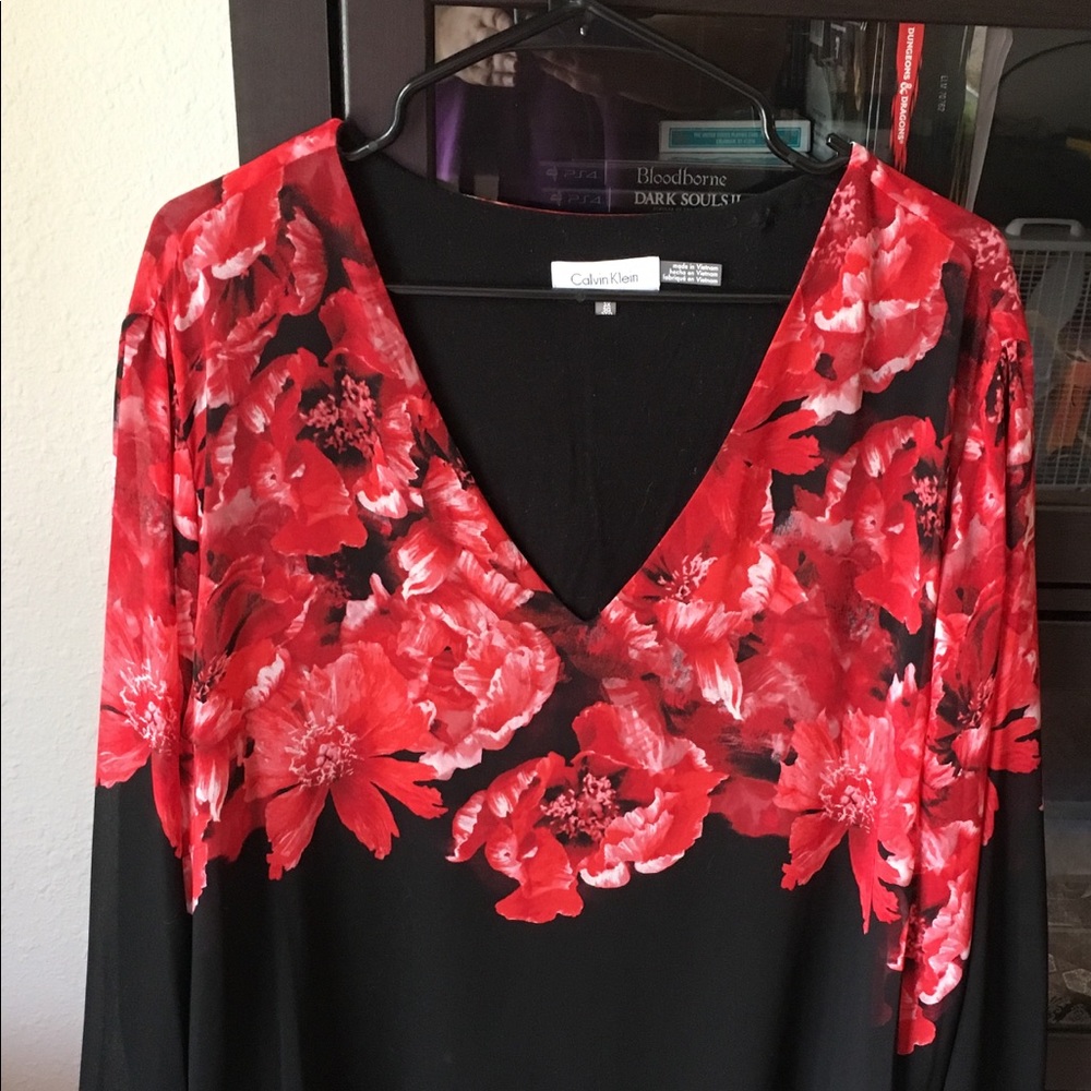 Calvin Klein 3X Long-Sleeved Blouse Red/Black